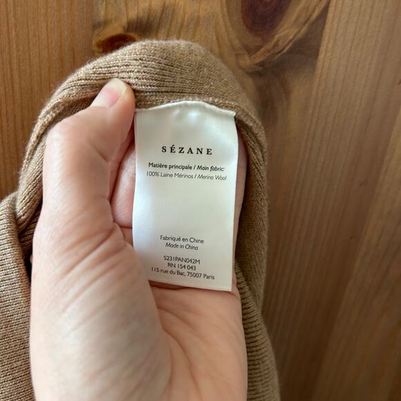 Sezane LouLou Knit Trousers Wide Leg Pleats Women’s Medium Tan Brown Minimalist - Picture 7 of 11